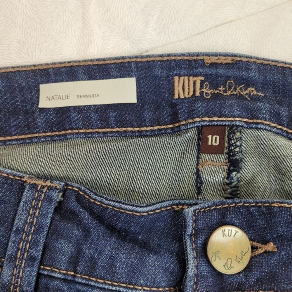 Kut From The Kloth Dark Blue Denim Bermuda Shorts Back Flap Pockets preppy 10 - Picture 2 of 10